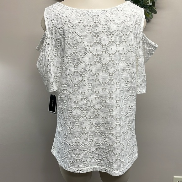 NWT Nine West Short Sleeve Cold Shoulder Crochet Lace Blouse L - Picture 4 of 15